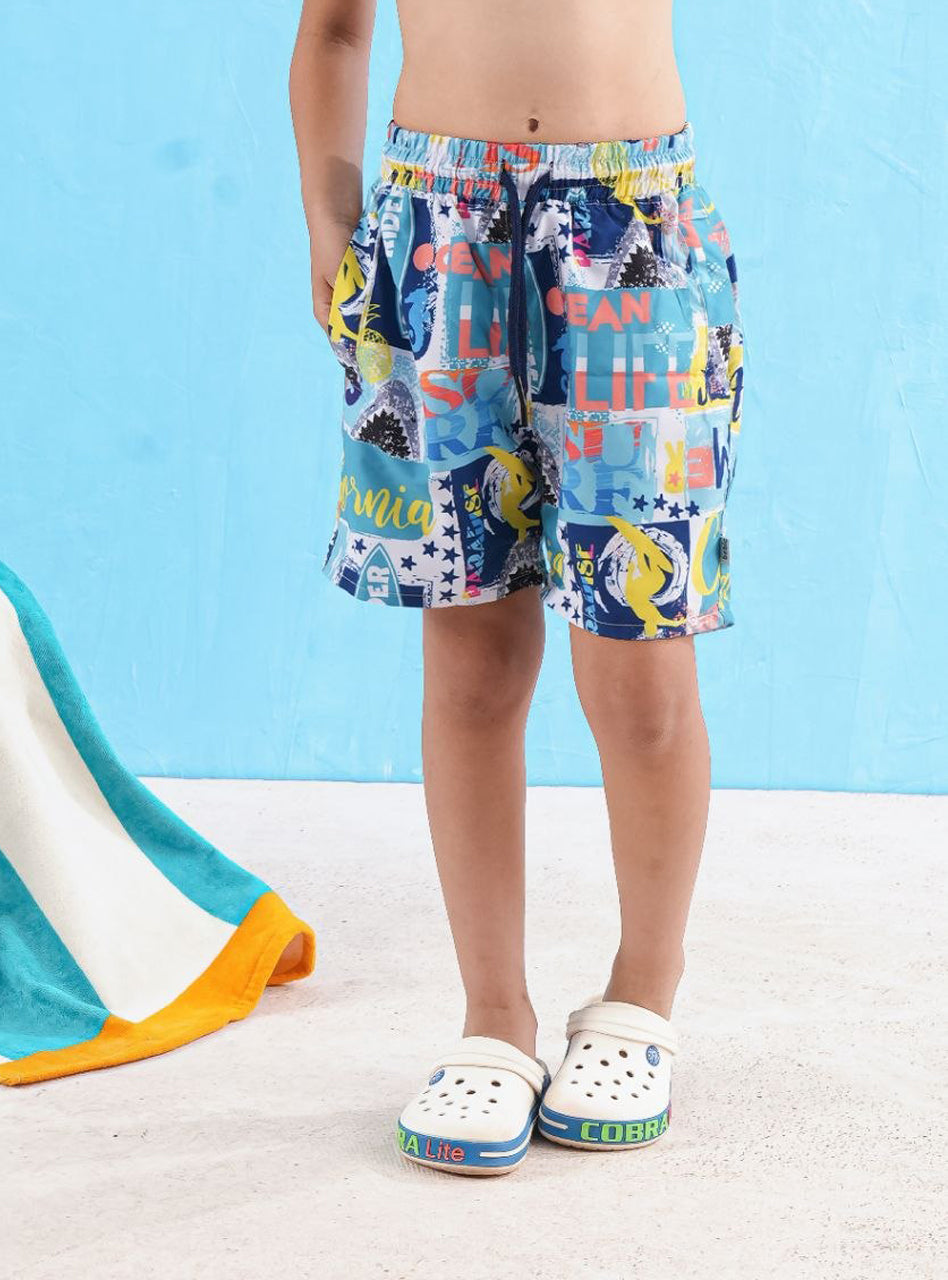 Boys’ Ocean Life Print Swim Shorts – Multi Color
