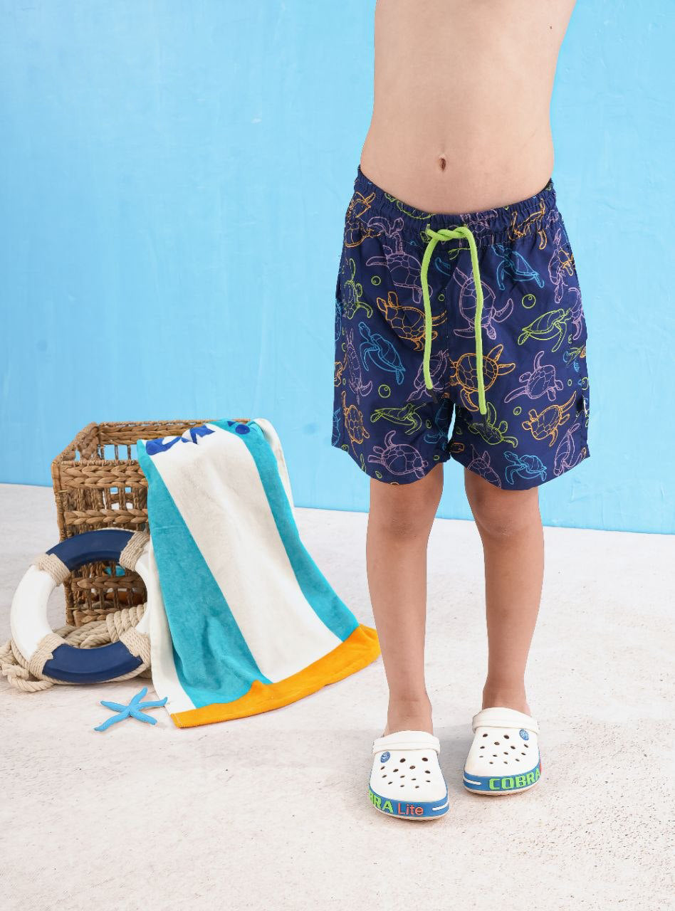 Boys’ Sea Turtle Print Swim Shorts – Navy