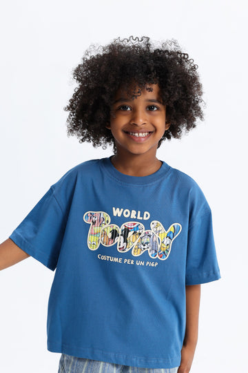 Kids Cartoon Graphic T-Shirt – Blue Oversized Casual Tee