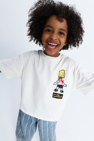 Kids Oversized Cartoon Graphic T-Shirt – White Streetwear Tee