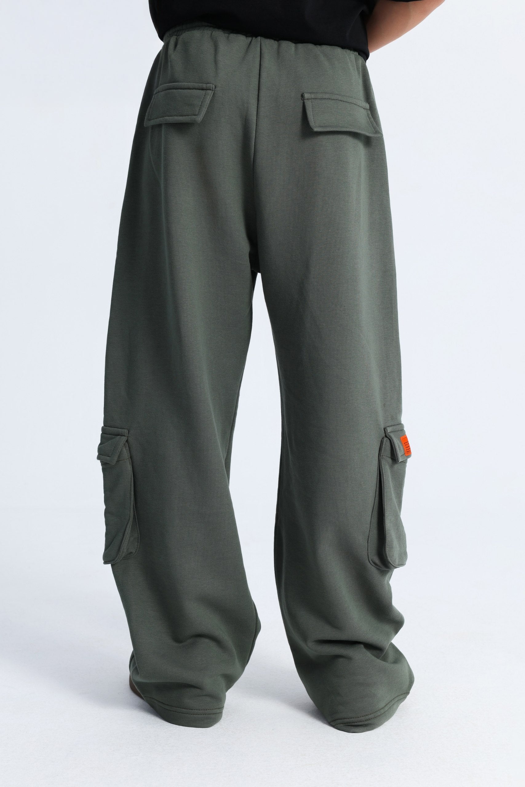 Kids Wide Leg Cargo Sweatpants – Olive Green Streetwear Pants