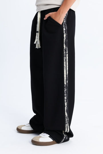 Kids Wide Leg Track Pants – Black Side Stripe Streetwear Pants