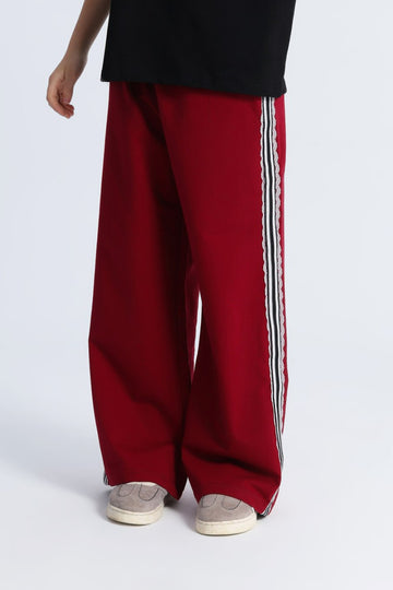 Girls Wide Leg Track Pants – Red Side Stripe Streetwear Pants