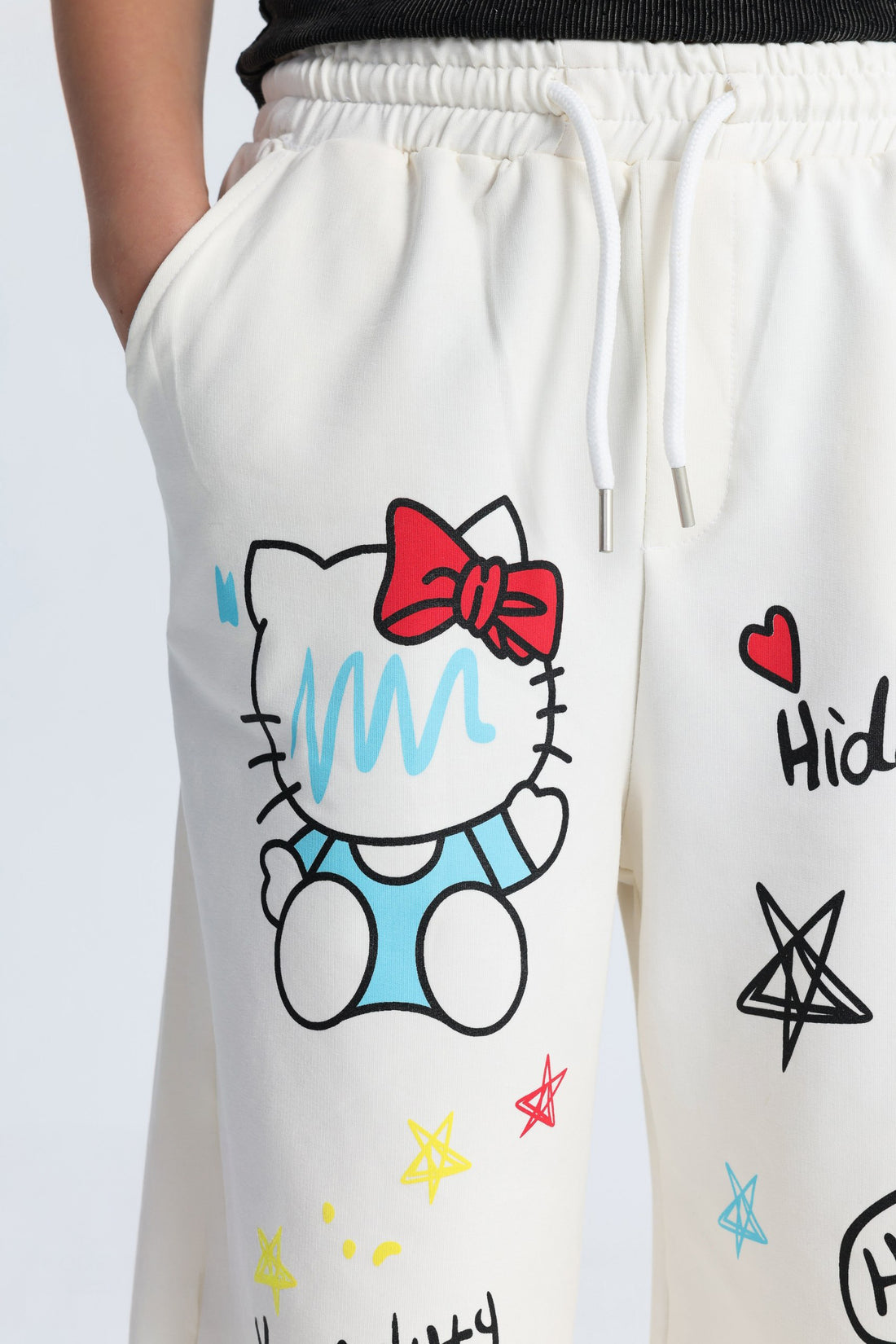 Girls Cartoon Wide Leg Sweatpants – White Graphic Streetwear Pants