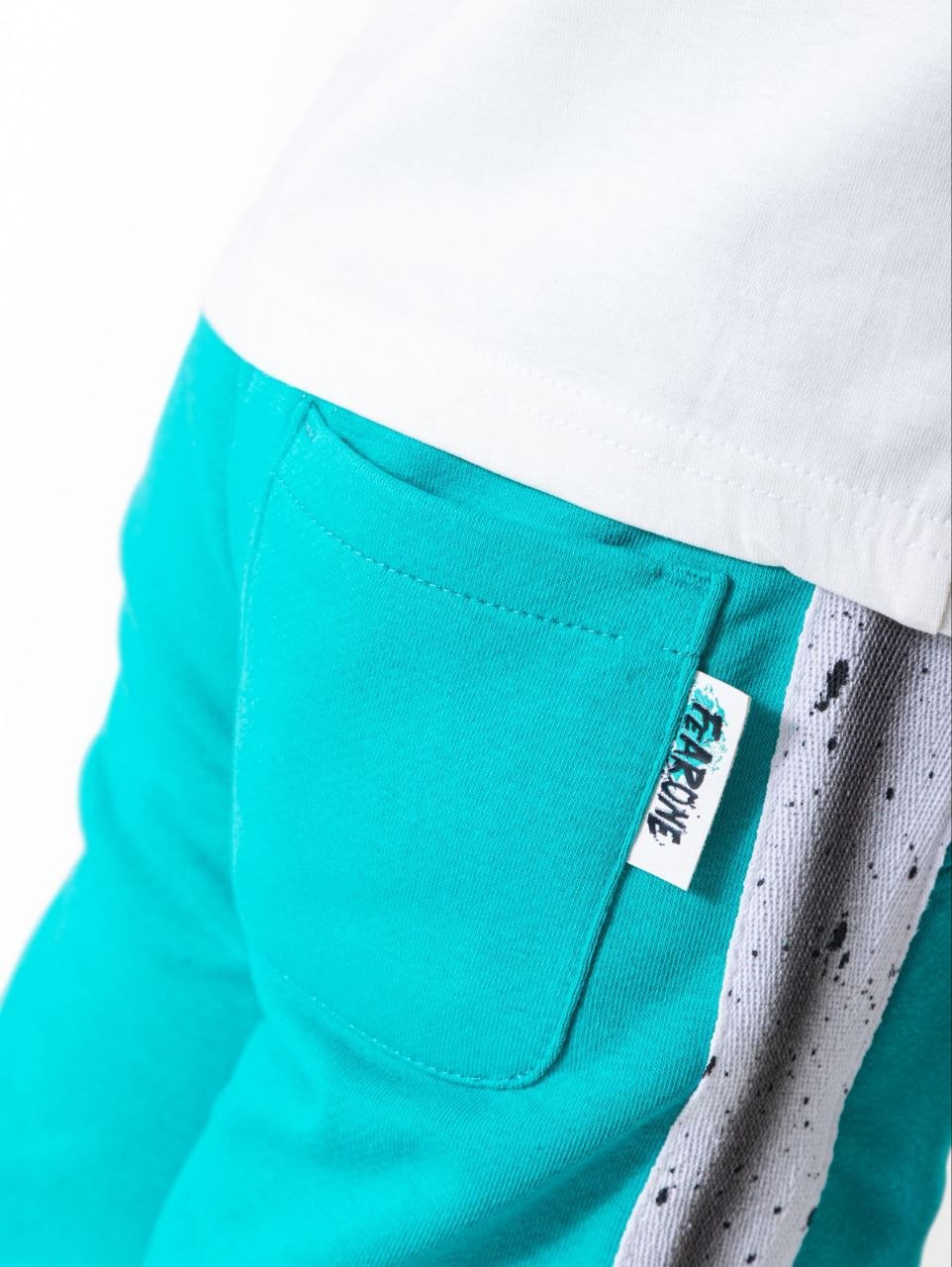 Kids Fear One white printed t-shirt and turquoise shorts summer set - Kikidoo Kids Egypt