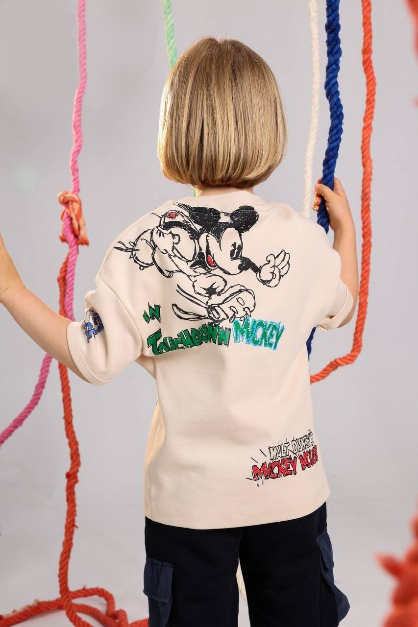 Disney Mickey Mouse Kids Summer Outfit – Cotton Graphic T-Shirt & Navy Cargo Shorts