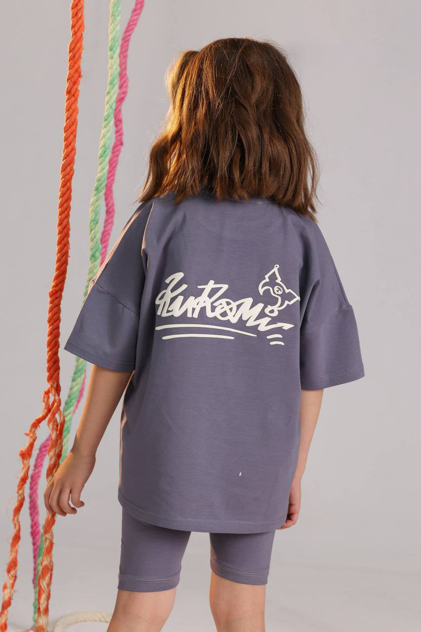 Girls Kuromi oversized summer set purple tee and biker shorts - Kikidoo Kids Egypt
