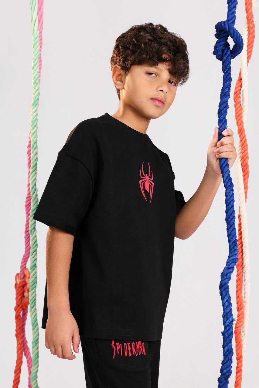 Boys Oversized Spider Graphic Set – black T-Shirt & Wide Leg Pants