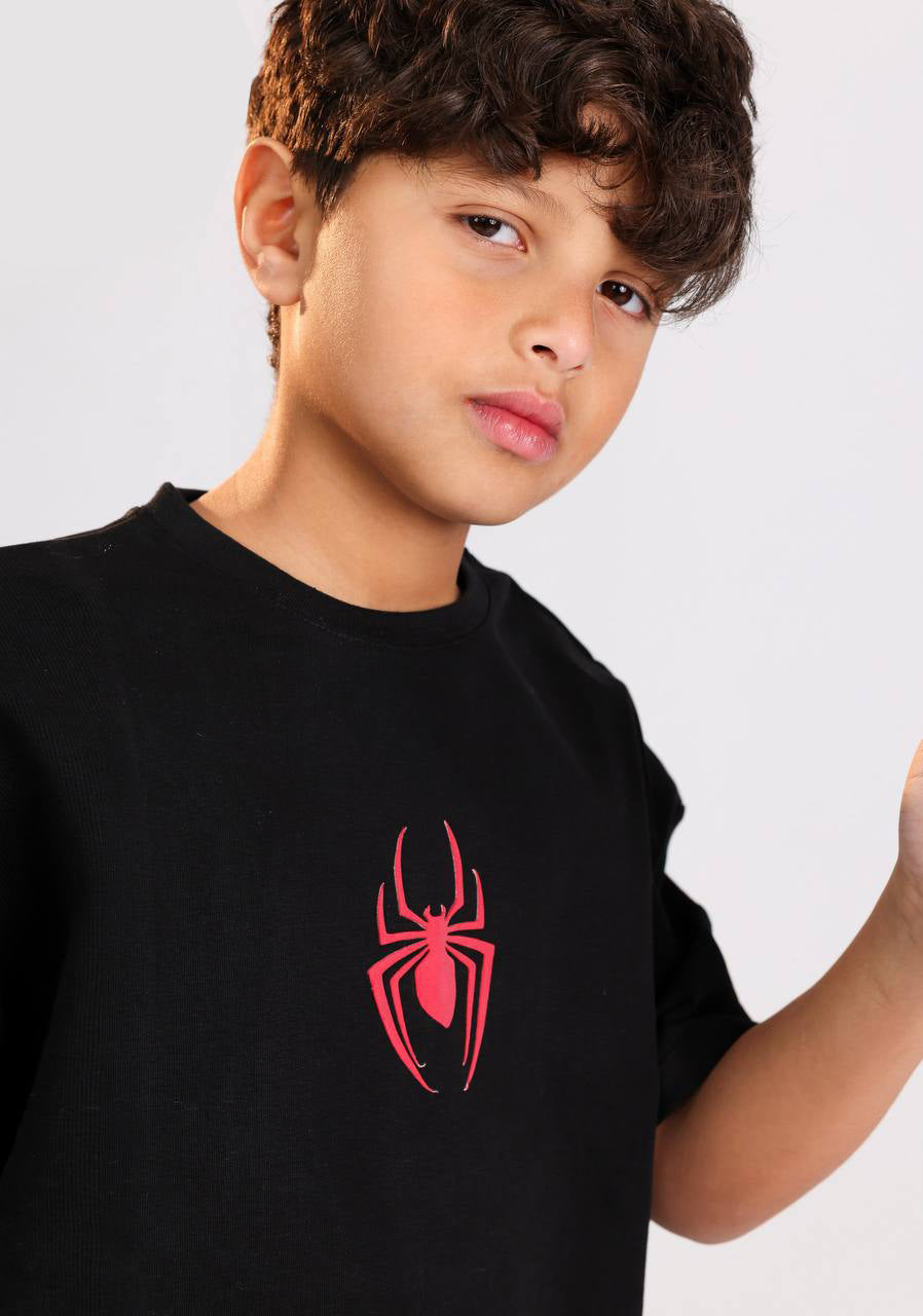 Boys Oversized Spider Graphic Set – black T-Shirt & Wide Leg Pants