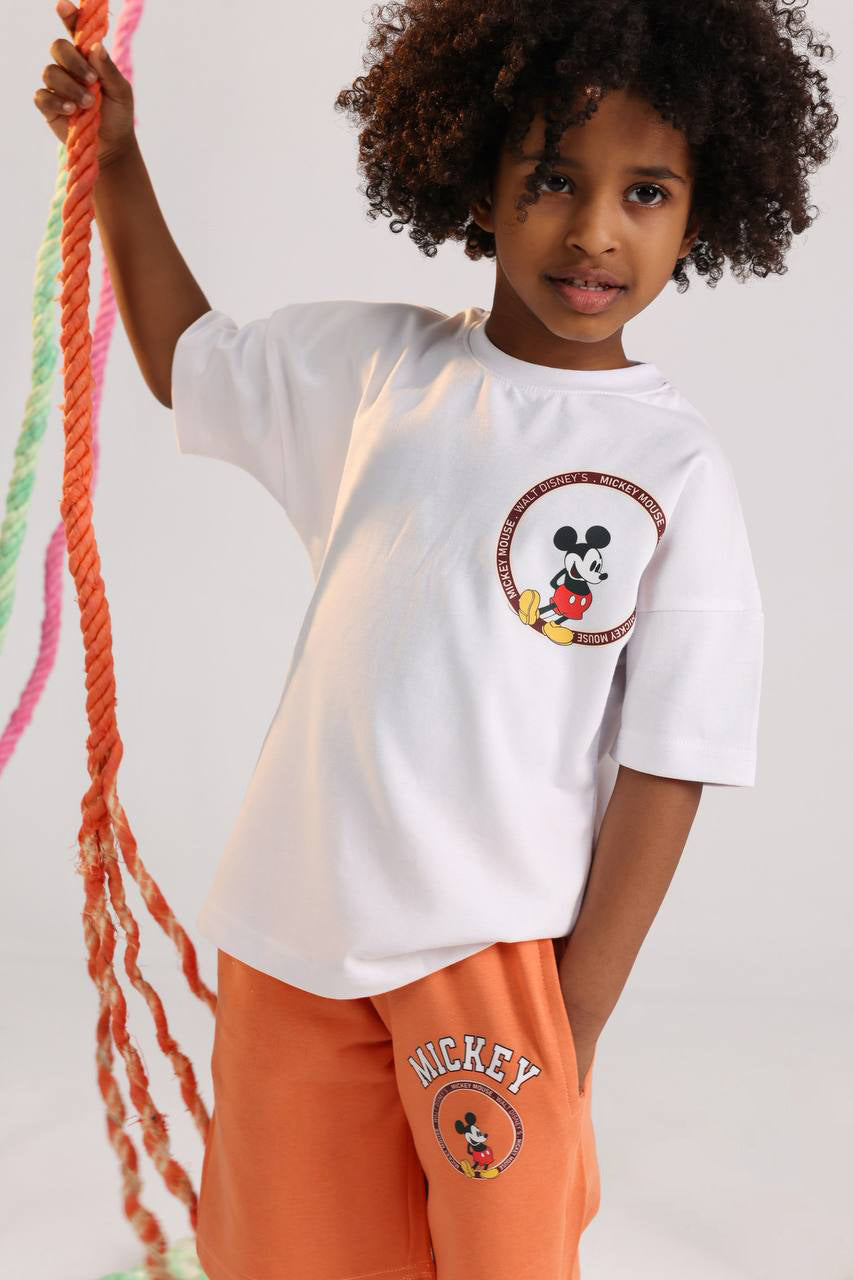 Boys Mickey Surf Club summer set oversized tee and orange shorts - Kikidoo Kids Egypt