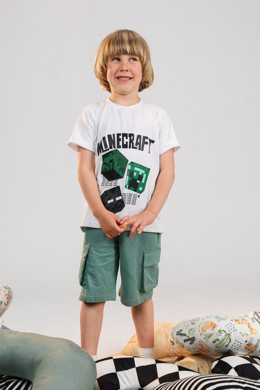 Boys Minecraft summer set graphic tee and green cargo shorts - Kikidoo Kids Egypt