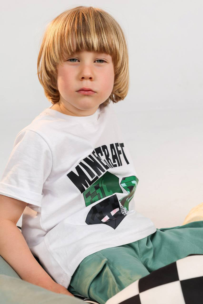 Boys Minecraft Summer Set – Graphic Tee & Green Cargo Shorts