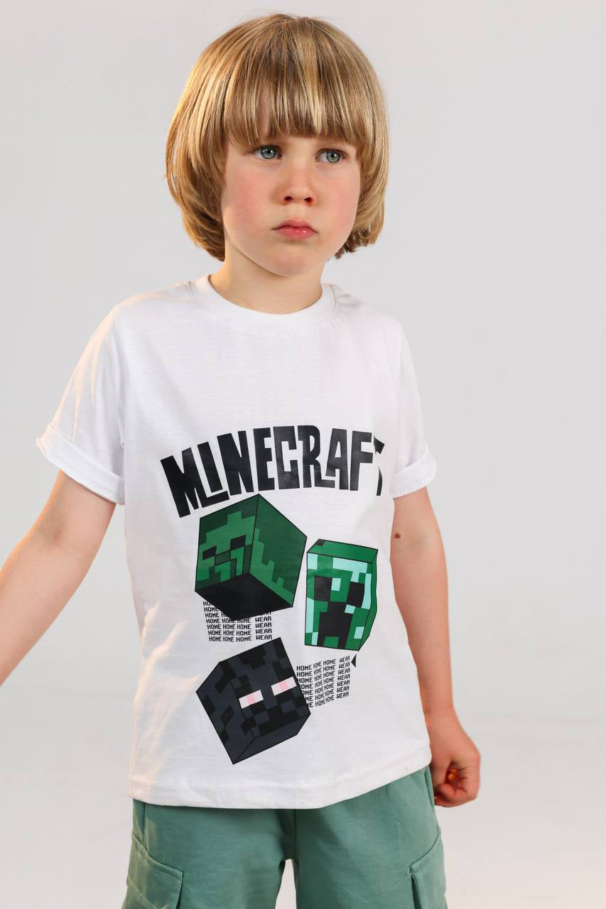 Boys Minecraft summer set graphic tee and green cargo shorts - Kikidoo Kids Egypt