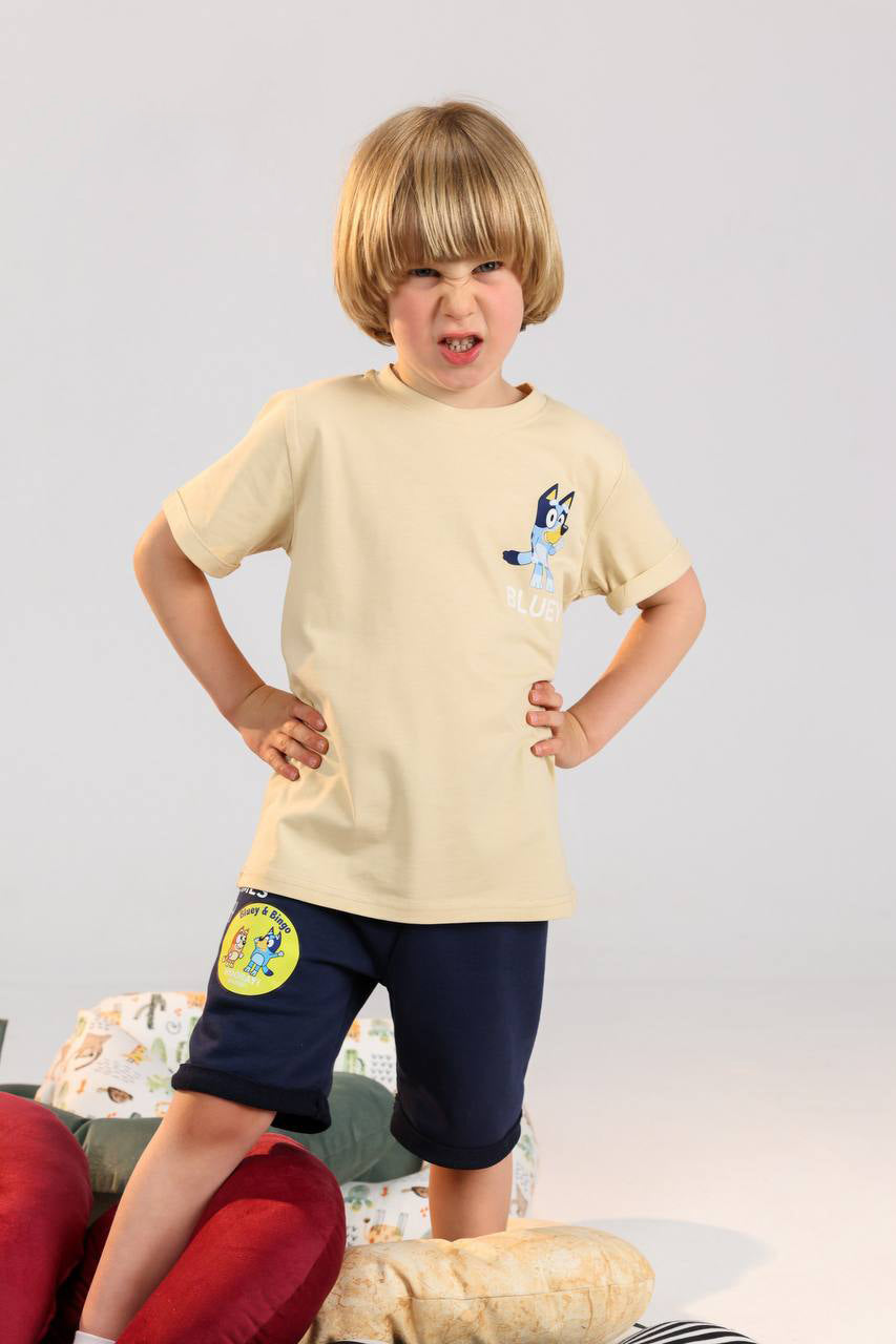 Boys Bluey summer set graphic tee and navy shorts - Kikidoo Kids Egypt