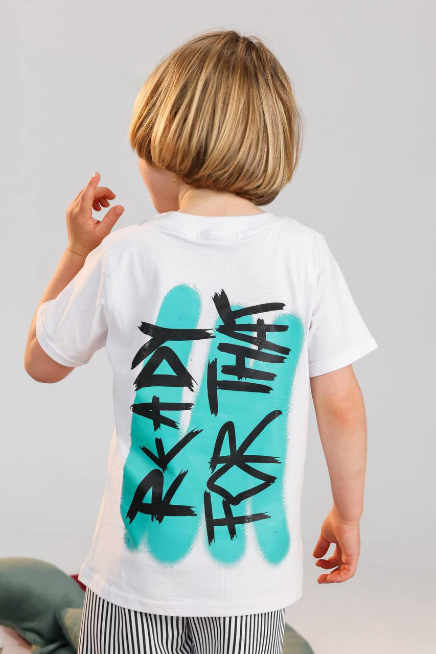 Boys New York graphic summer set white tee and striped shorts - Kikidoo Kids Egypt