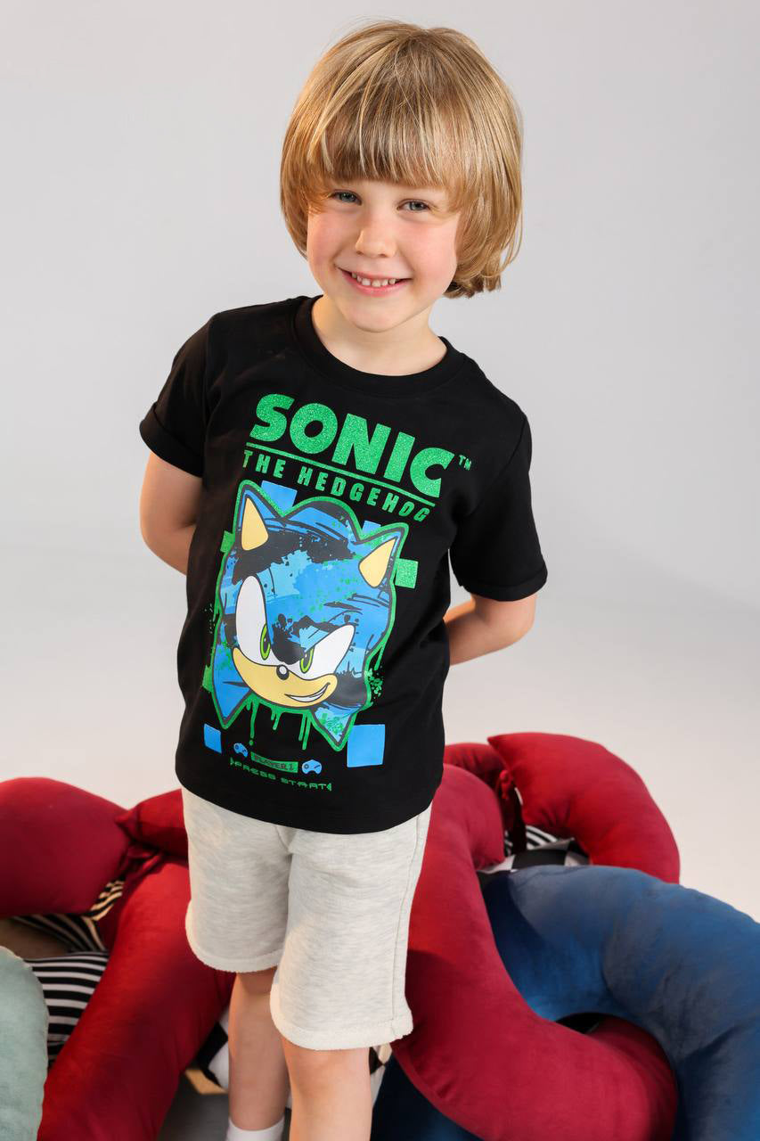 Boys Sonic summer set graphic tee and grey shorts - Kikidoo Kids Egypt