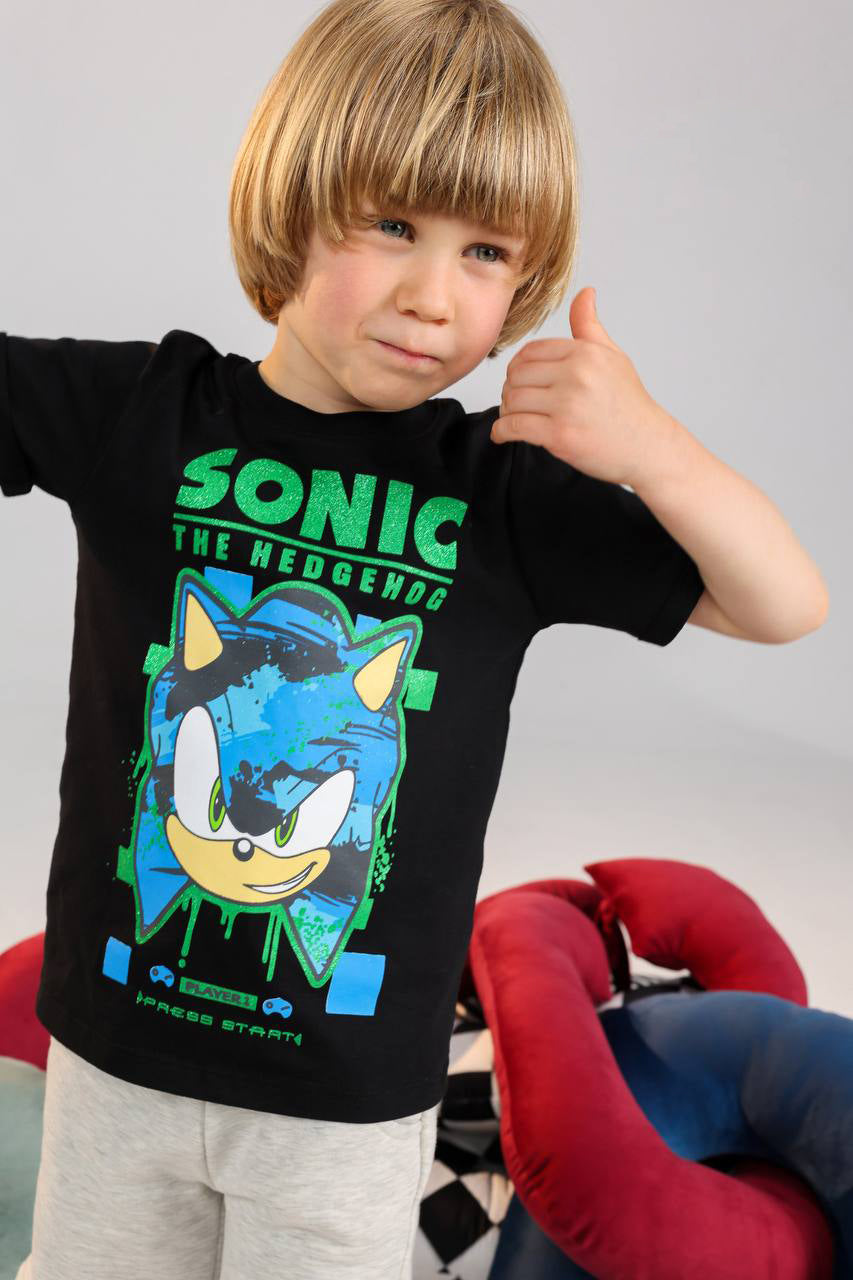 Boys Sonic summer set graphic tee and grey shorts - Kikidoo Kids Egypt