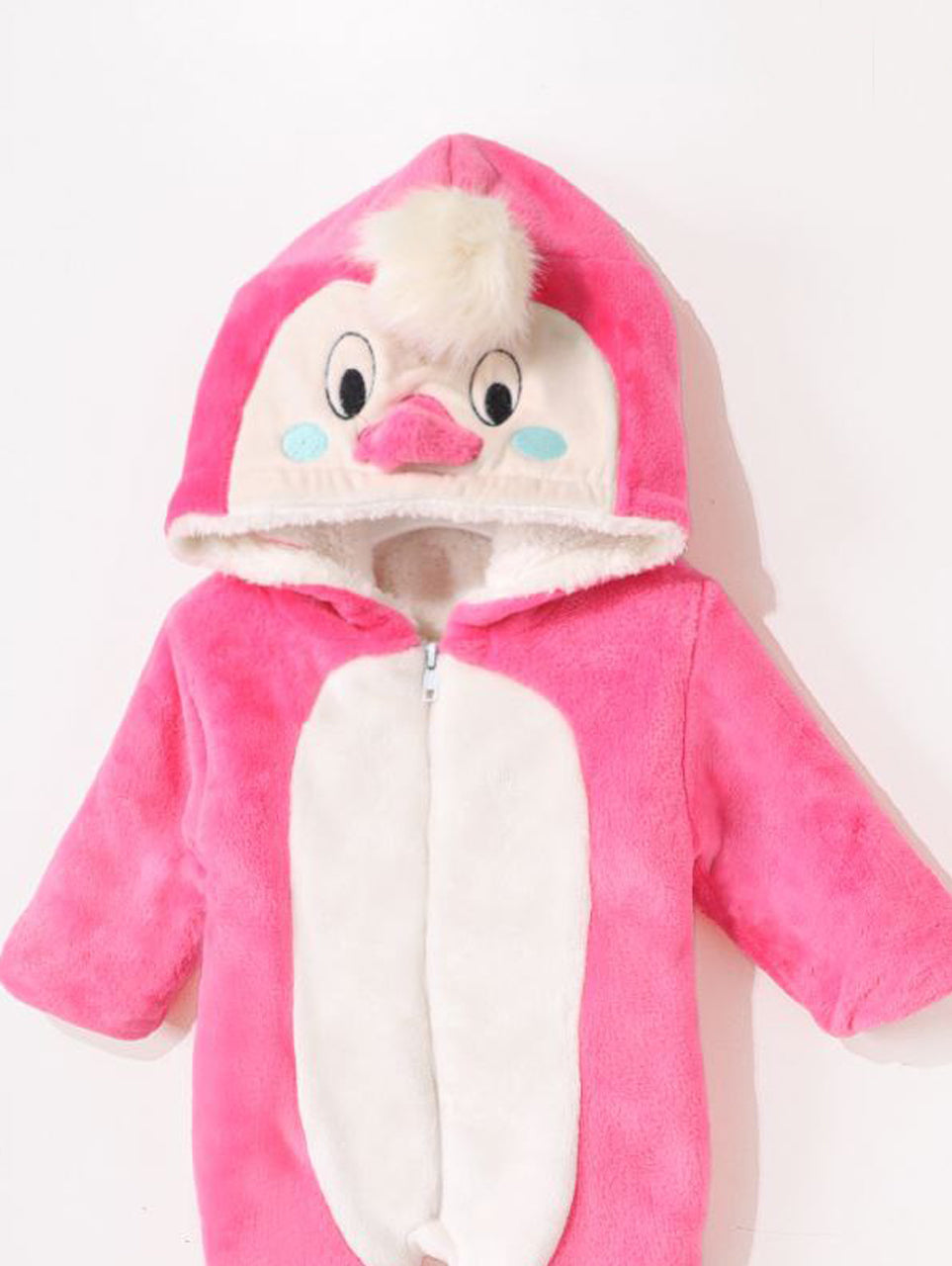 Baby Penguin Fleece Onesie – Pink & White